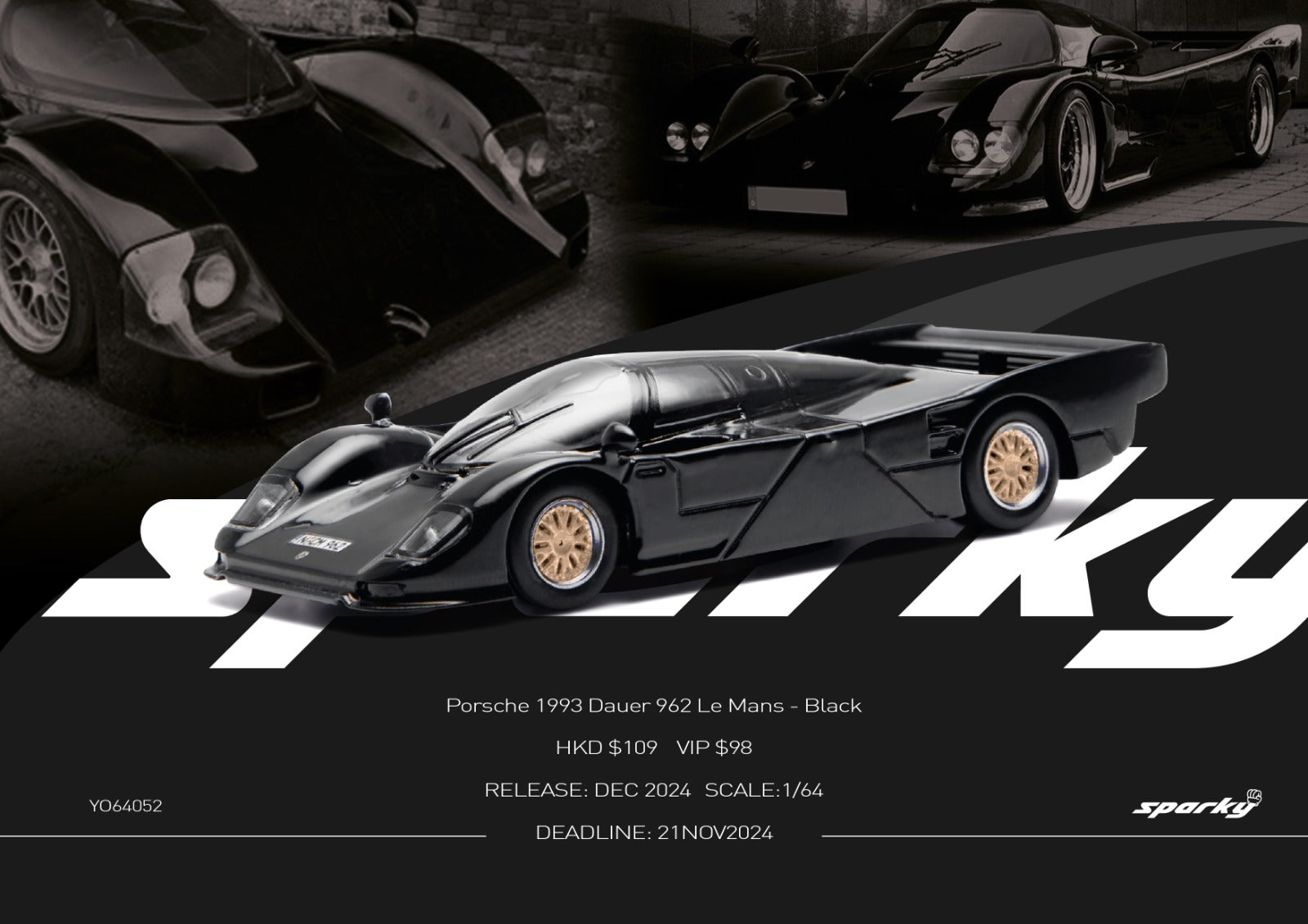 Sparky x TINY 1/64 Porsche 1993 Dauer 962 - Black (Tiny Exclusive) Model Car