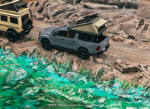 Load image into Gallery viewer, Tarmac Works 1/64 Toyota Hilux  Grey - With camping tent Diecast Car
