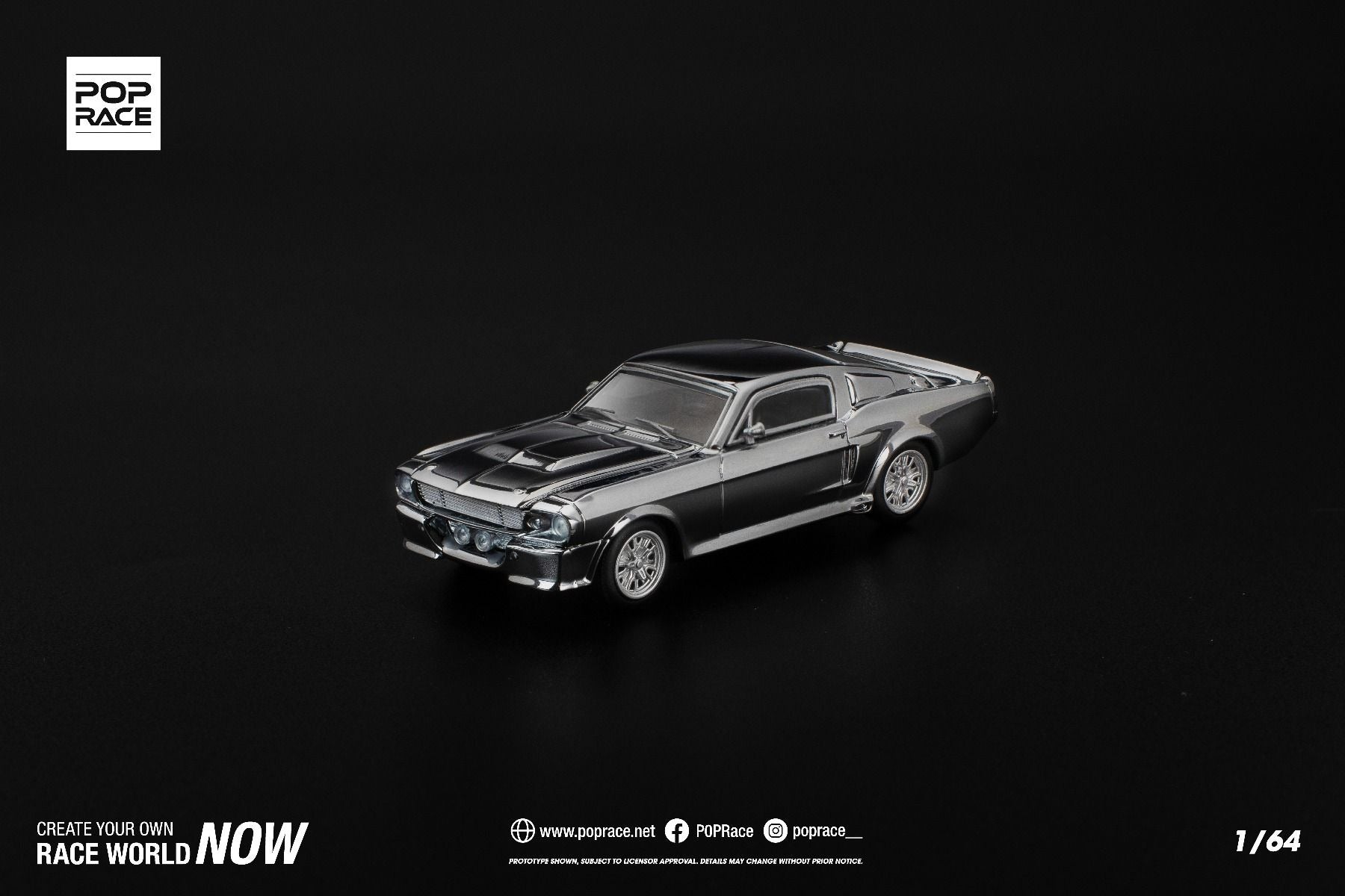 (Pre-order) POPRACE 1/64 SHELBY MUSTANG GT500 - SILVER CHROME Model Car