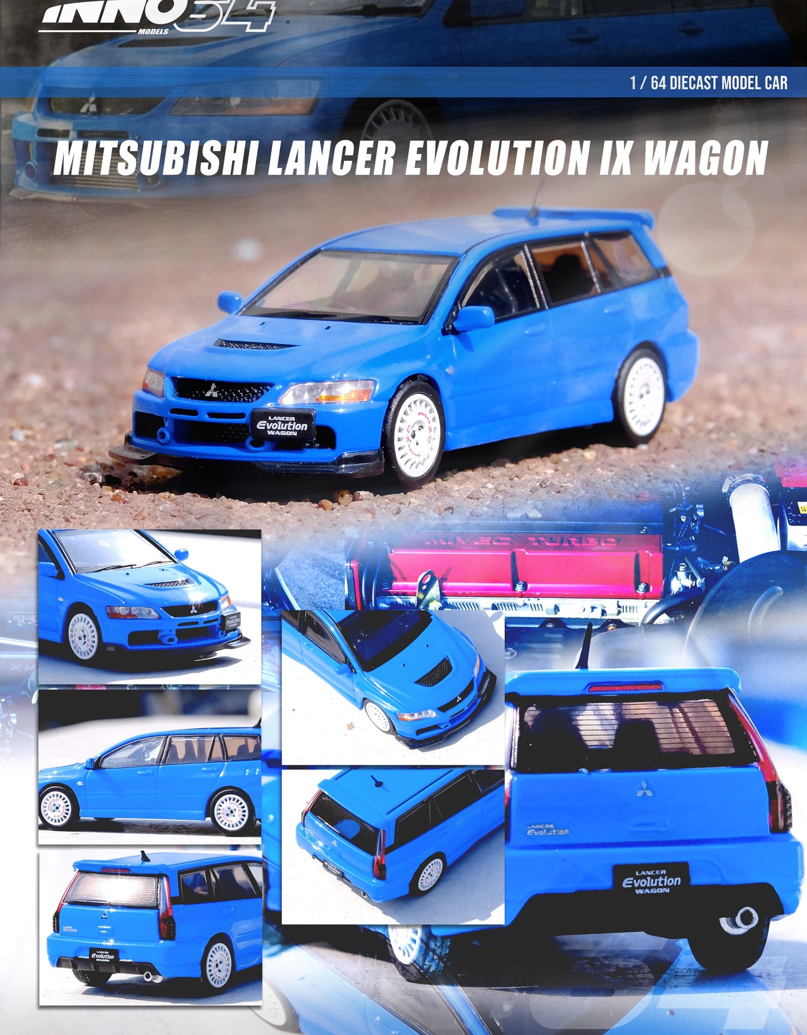 INNO64 1/64 Die-Cast MITSUBISHI LANCER EVOLUTION IX WAGON BLUE