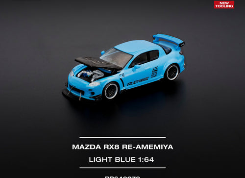 Load image into Gallery viewer, POPRACE 1/64 MAZDA RX-8 RE-AMEMIYA LIGHT BLUE (Opening Front Hood )
