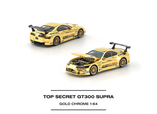 Load image into Gallery viewer, (Pre-order) POPRACE 1/64 - TOP SECRET GT300 SUPRA GOLD CHROME Diecast Model Car
