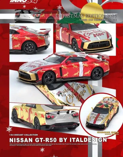 Load image into Gallery viewer, INNO64 1:64 NISSAN GT-R50 “X’MAS 2024” Special Edition Chrome Random Chase Car
