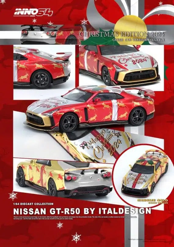 INNO64 1:64 NISSAN GT-R50 “X’MAS 2024” Special Edition Chrome Random Chase Car