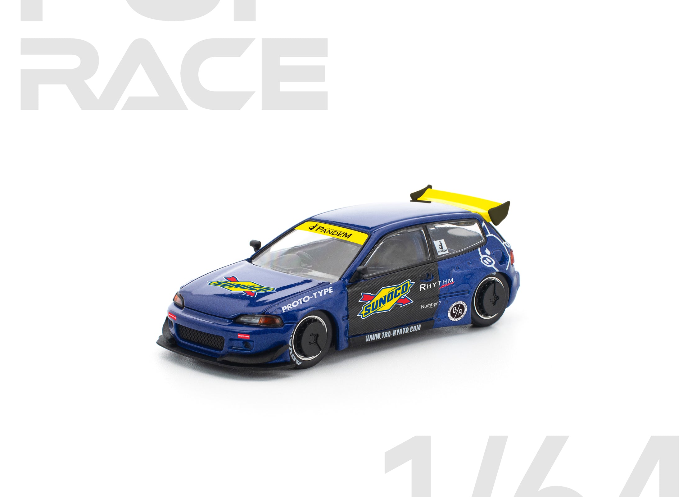 (Pre-order) POPRACE 1/64 PANDEM CIVIC EG6 BLUE/BLACK Diecast Model Car