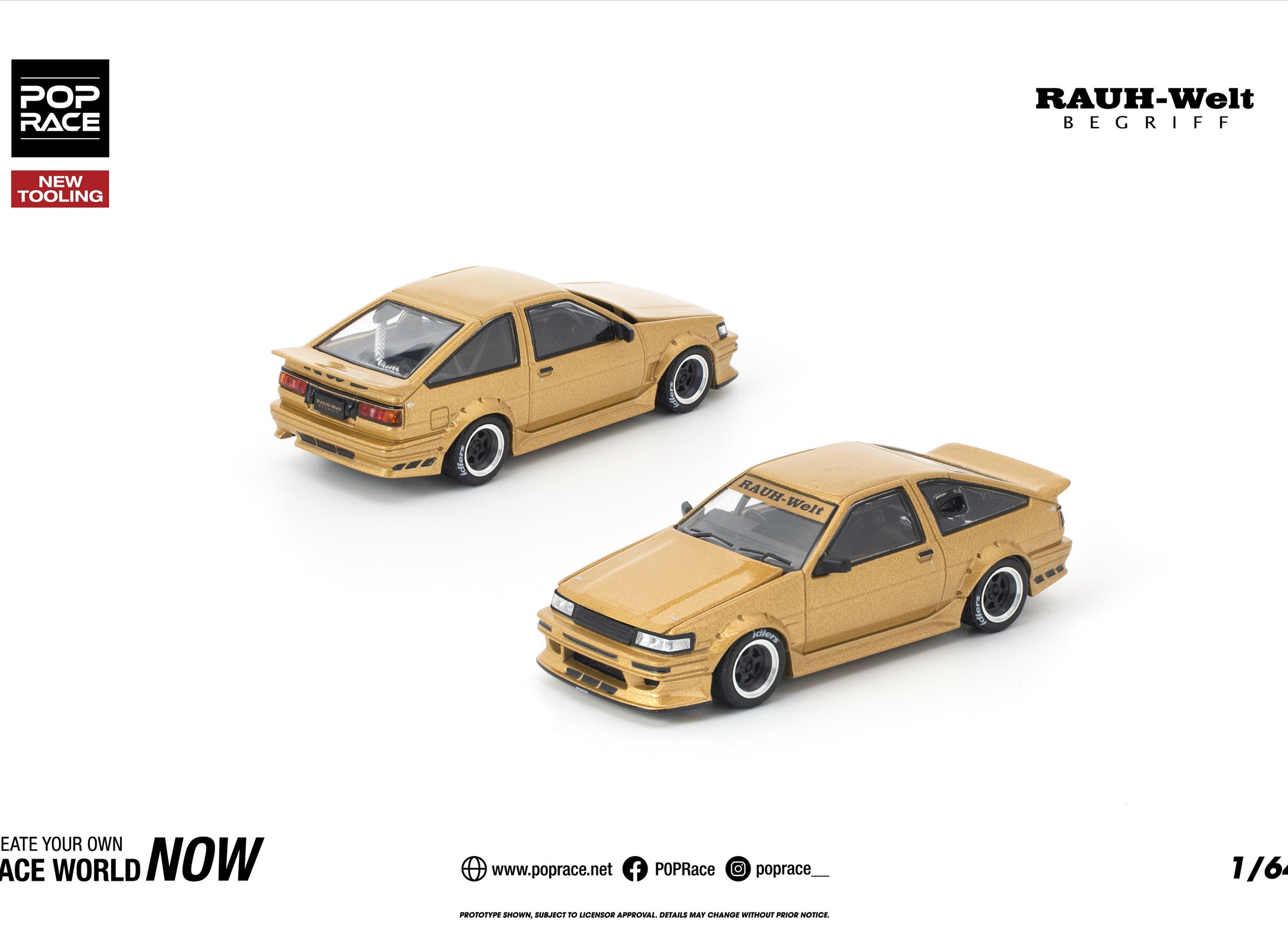 (Pre-order) POPRACE 1/64 RWB AE86 GOLD #PR640411 Diecast Model Car