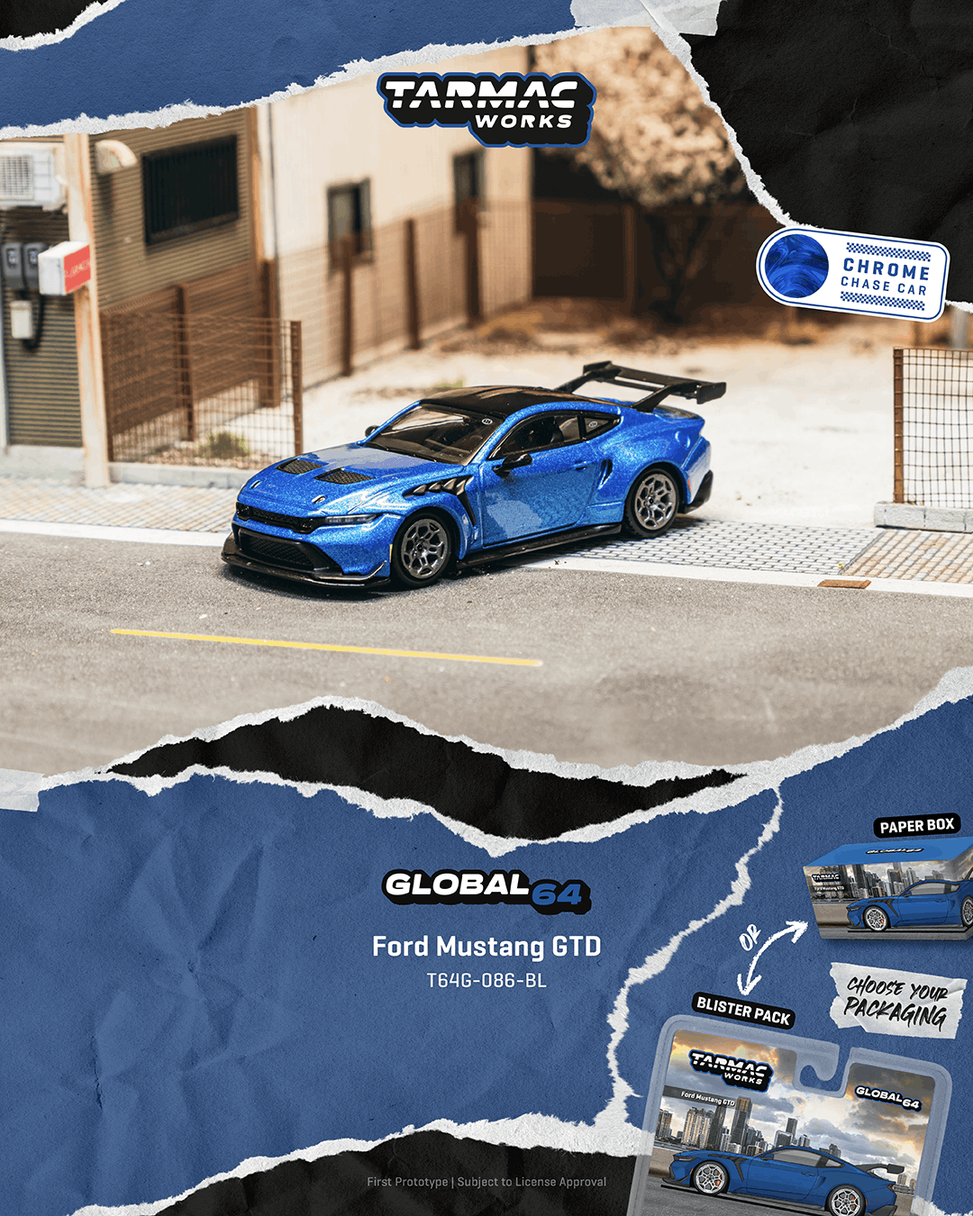 (Pre-order) Tarmac Works 1/64 Ford Mustang GTD Blue Global64 Diecast Model Car