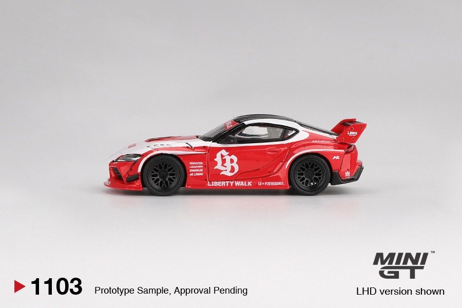 MINI GT #1103 LB WORKS Toyota GR Supra Red/White Diecast Model Car