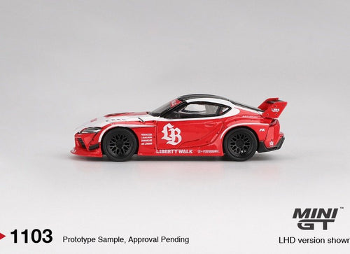Load image into Gallery viewer, MINI GT #1103 LB WORKS Toyota GR Supra Red/White Diecast Model Car
