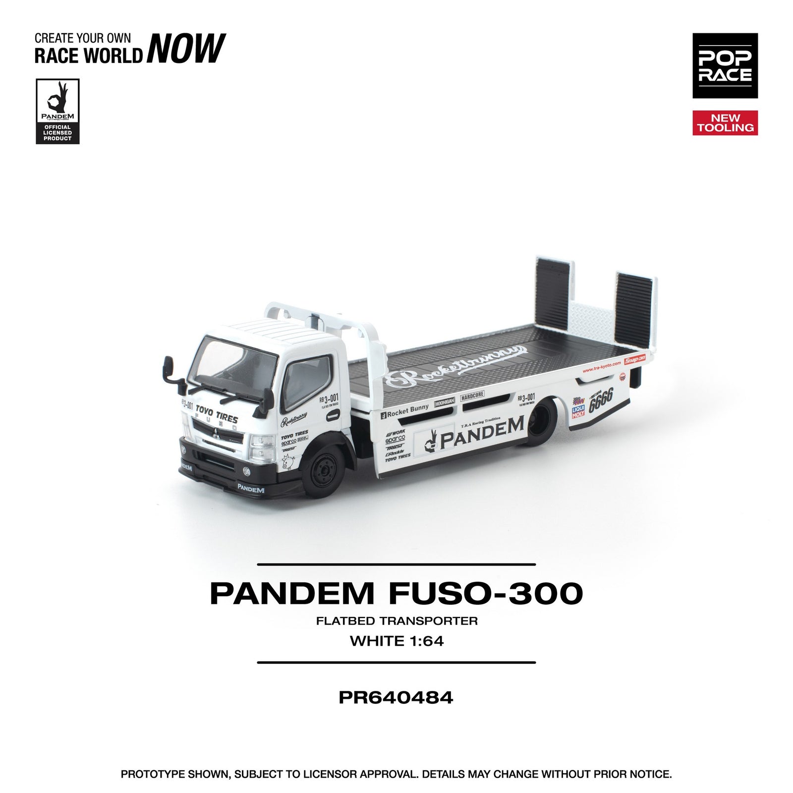 (Pre-order) POP race pandem fuso 300 flatbed transporter white new tooling