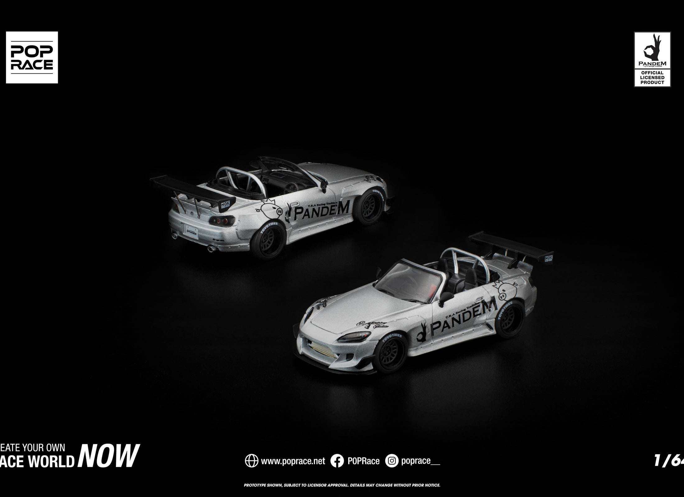 (Pre-order) POPRACE 1/64 PANDEM S2000 SILVER #PR640451 Diecast Model Car