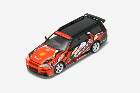 POPRACE x TINY 1/64 SHELL VALINO STAGEA R34 PLUTO MOK "DRIFTAGEA34" Toycar salon