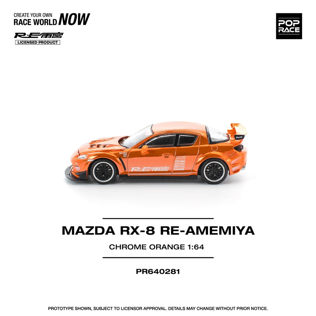 (Pre-order)  POPRACE 1/64 MAZDA RX-8 RE-AMEMIYA CHROME ORANGE Diecast Model Car