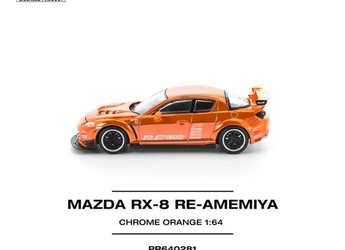 Load image into Gallery viewer, (Pre-order)  POPRACE 1/64 MAZDA RX-8 RE-AMEMIYA CHROME ORANGE Diecast Model Car
