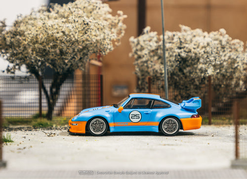 Load image into Gallery viewer, Tarmac Works 1/64 993 Remastered By Gunther Werks Blue / Orange Car
