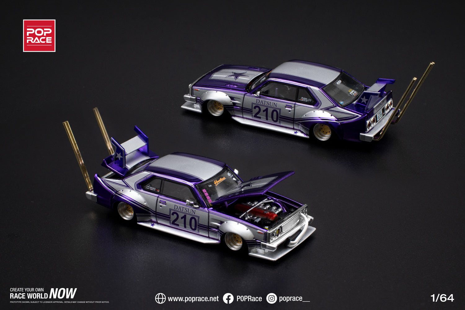 POPRACE 1/64 Skyline C210 Kaido Racer (Bosozoku Style) Purple