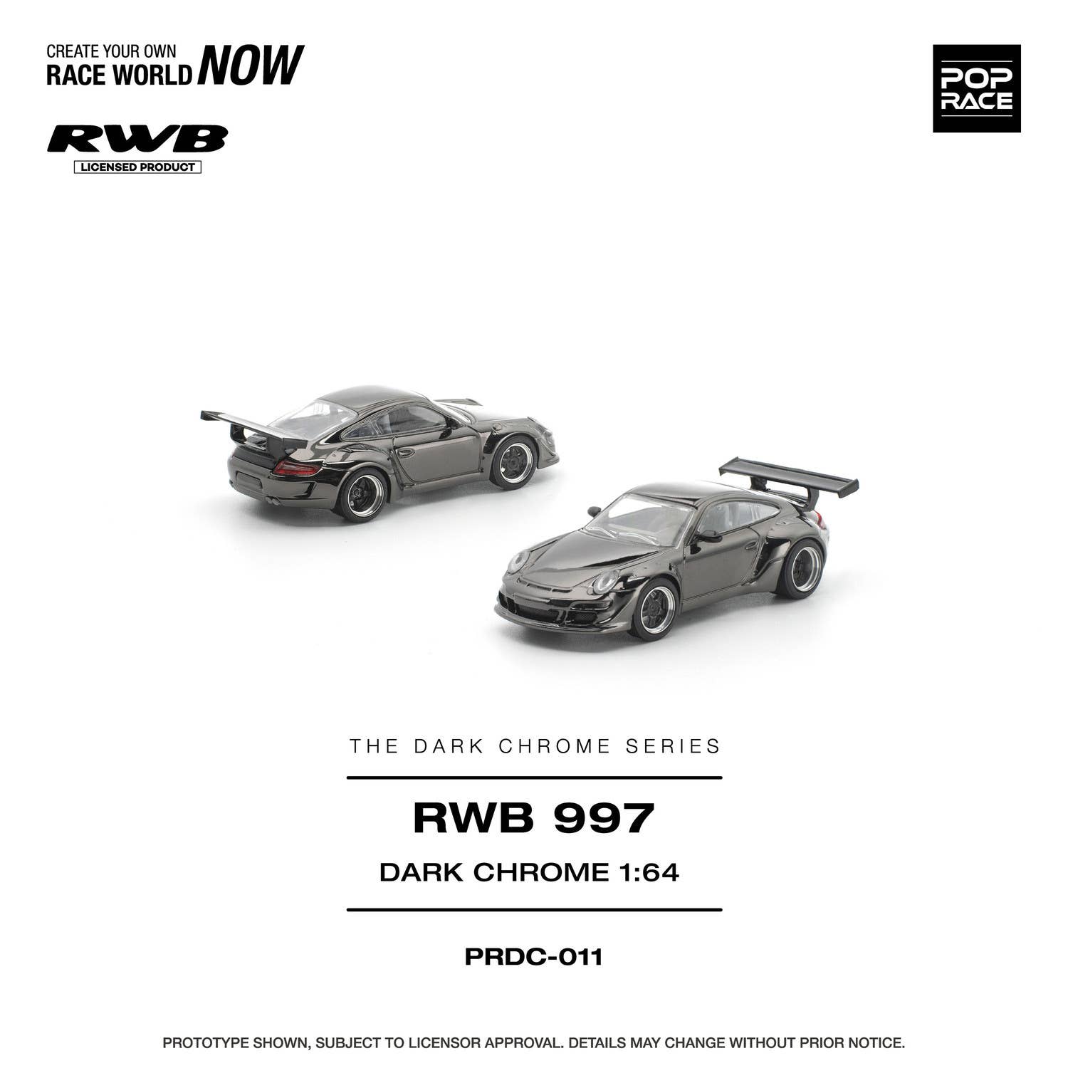 (Pre-order) POP RACE 1/64 RWB 997 DARK CHROME Diecast Model Car #PRDC-011