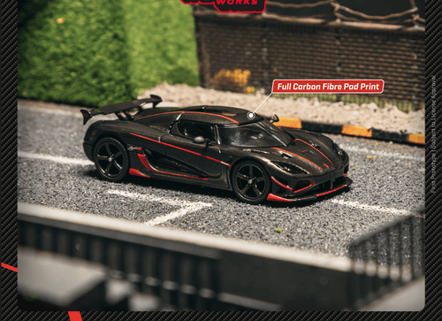 Load image into Gallery viewer, Tarmac Works 1/64 Koenigsegg Agera RS  Black Carbon Fiber / Red Accents
