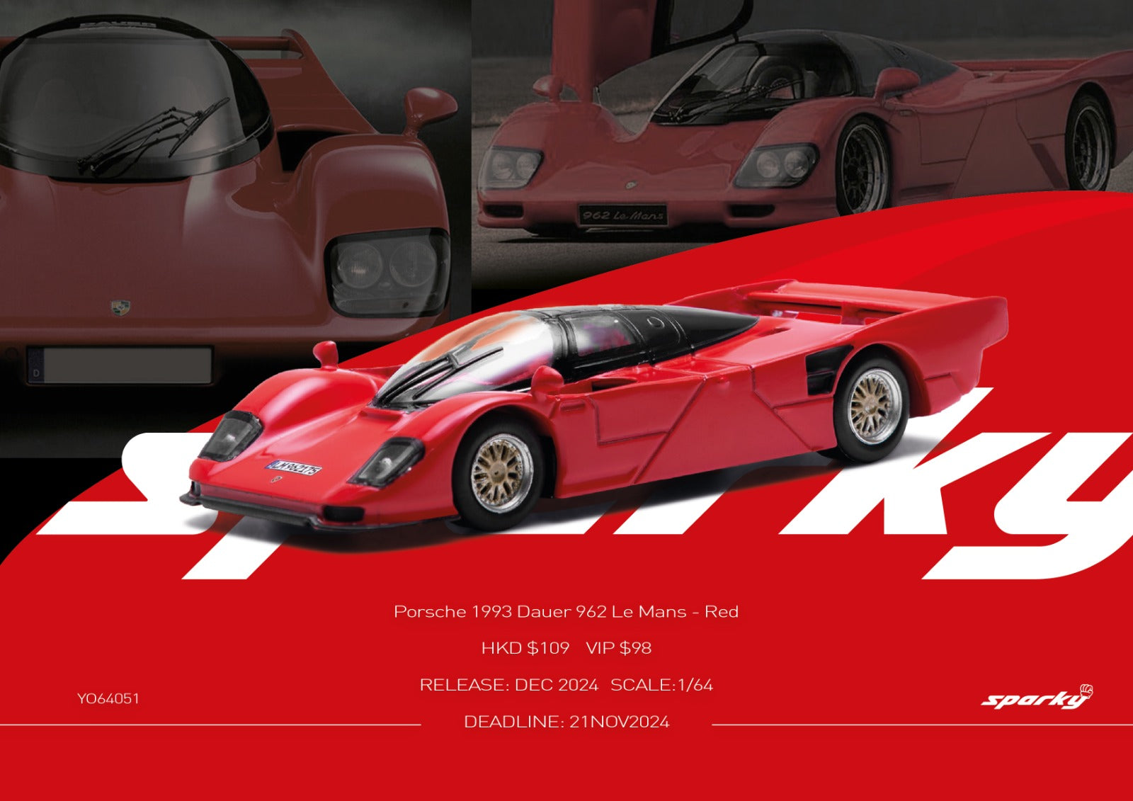 Sparky x TINY 1/64 Porsche 1993 Dauer 962 - Red (Tiny Exclusive) Model Car