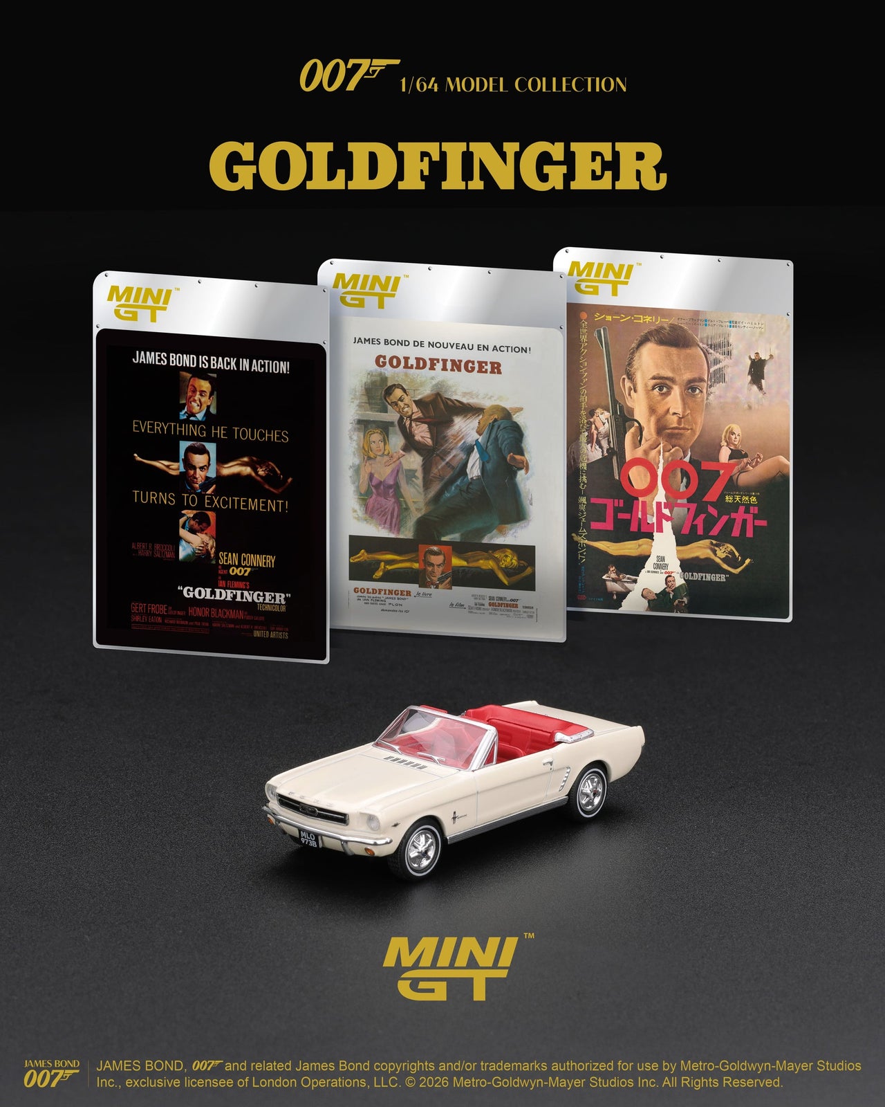 (Pre-order) Mini GT #928 007 Ford Mustang convertible 1964  “Goldfinger” Car
