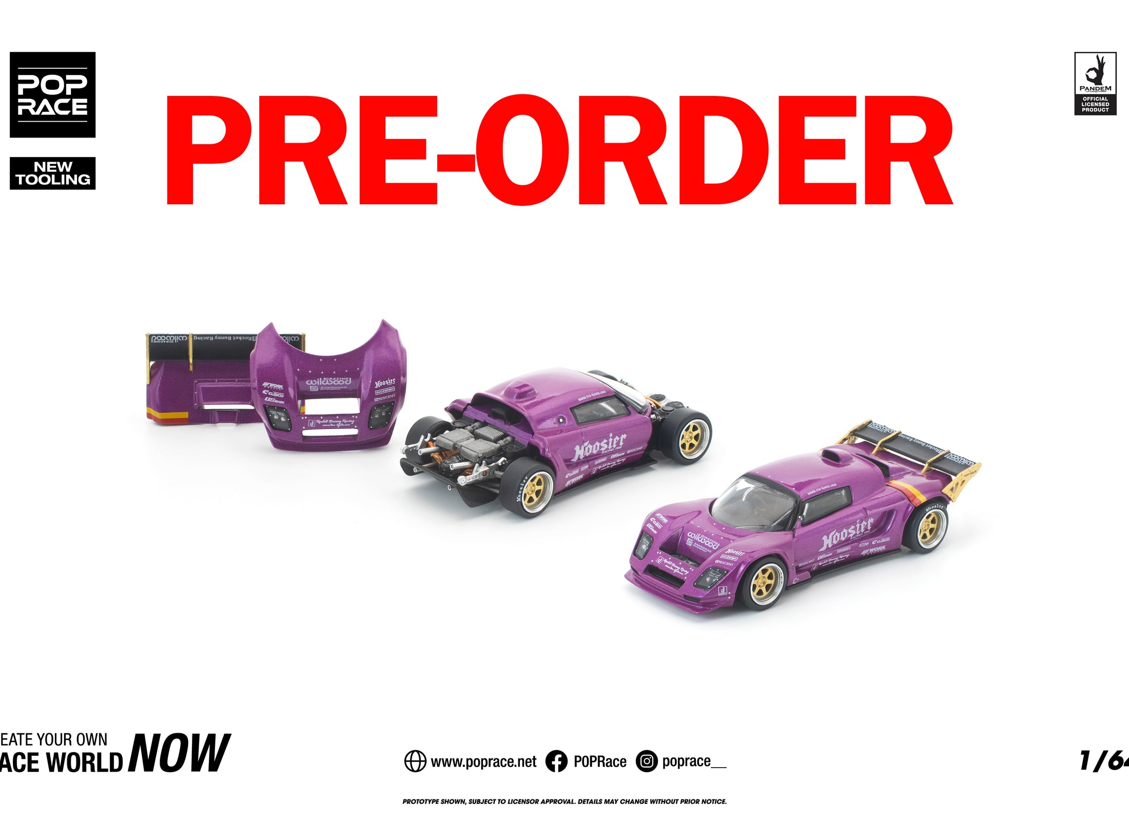 (Pre-order) POPRACE 1/64 PANDEM LOTUS ELISE PURPLE Model Car #PR640448