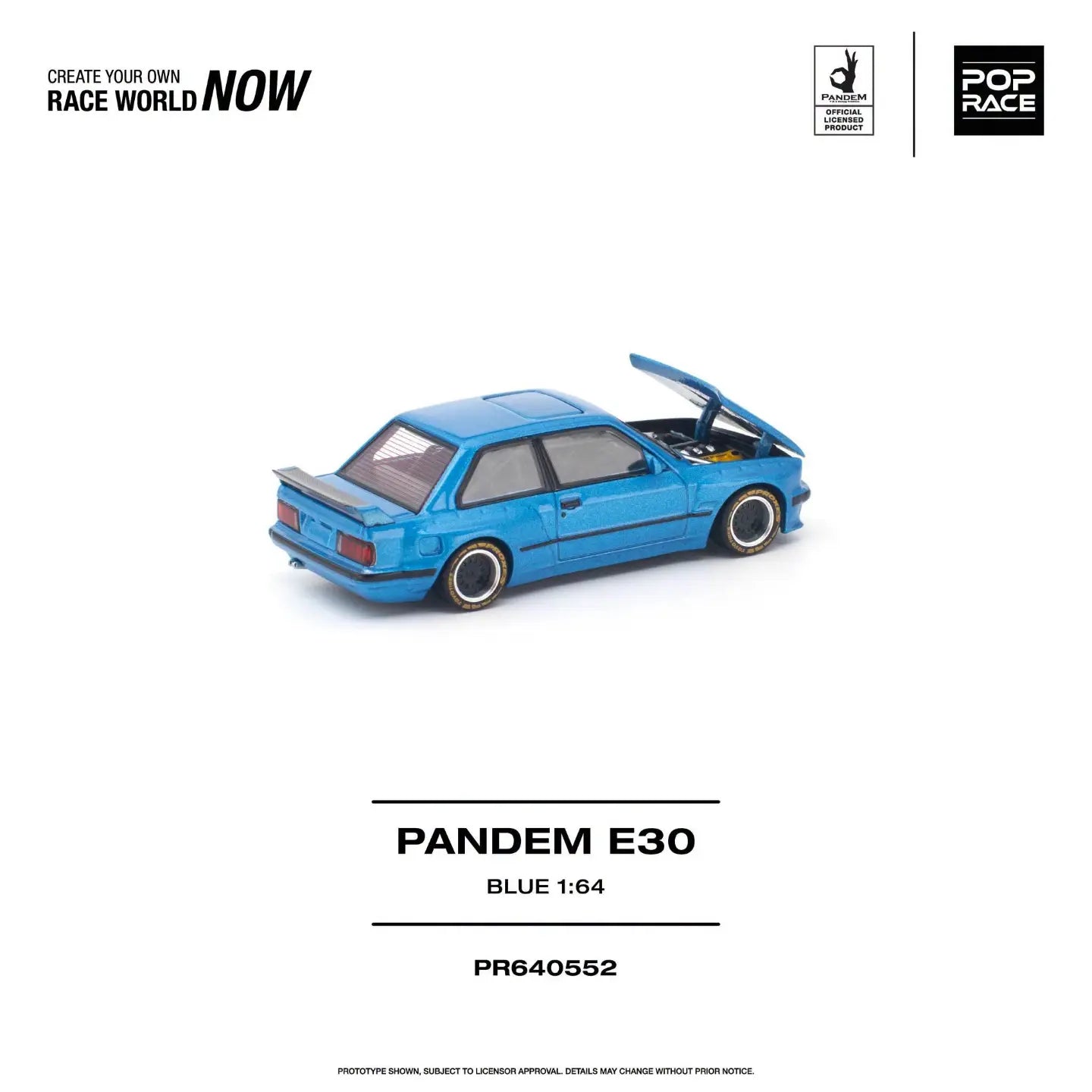 (Pre-order) POPRACE 1/64 - PANDEM E30 BLUE Opening Front Hood Detailed Engine