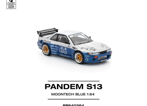 Load image into Gallery viewer, POPRACE 1/64 PANDEM SILVIA S13 MOONTECH BLUE Diecast Model Car
