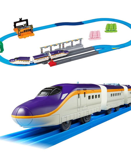 Takara Tomy Plarail Series E8 `Tsubasa` & Tomica Arch Railroad Crossing Set