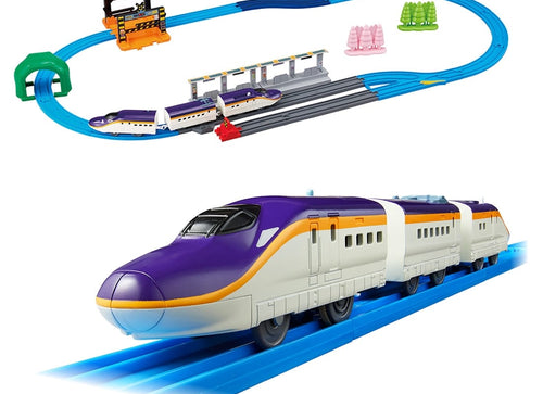 Load image into Gallery viewer, Takara Tomy Plarail Series E8 `Tsubasa` &amp; Tomica Arch Railroad Crossing Set
