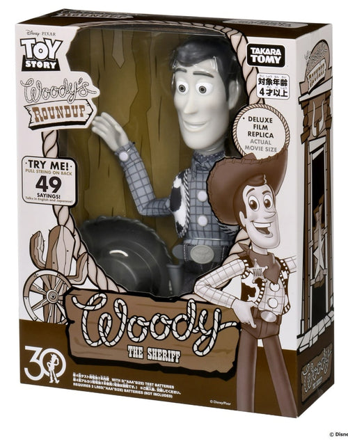 Load image into Gallery viewer, Takara Tomy Toy Story 30th Anniversary Real Size Talking Figure Woody&#39;s Round Up
