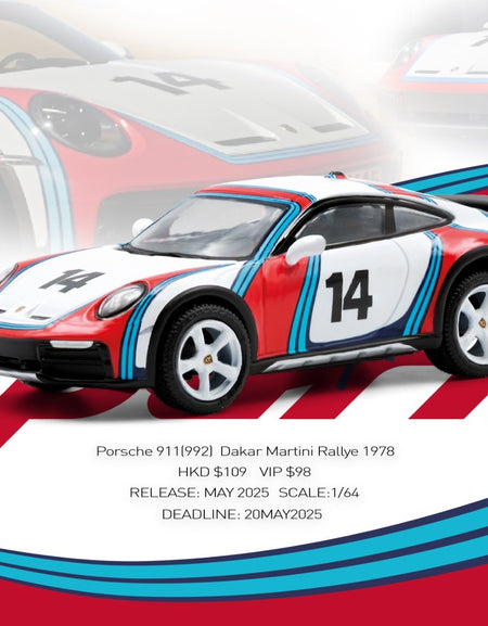 Sparky x TINY 1/64 Porsche 911(992) Dakar Martini Rallye 1978 Diecast Model Car