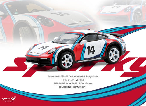 Load image into Gallery viewer, Sparky x TINY 1/64 Porsche 911(992) Dakar Martini Rallye 1978 Diecast Model Car
