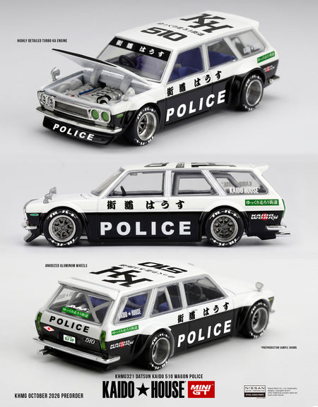 (Pre-order) Mini GT x Kaido House #321 Datsun KAIDO 510 Wagon Police Model Car