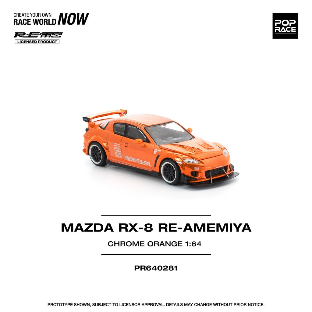 (Pre-order)  POPRACE 1/64 MAZDA RX-8 RE-AMEMIYA CHROME ORANGE Diecast Model Car