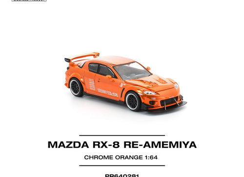 Load image into Gallery viewer, (Pre-order)  POPRACE 1/64 MAZDA RX-8 RE-AMEMIYA CHROME ORANGE Diecast Model Car
