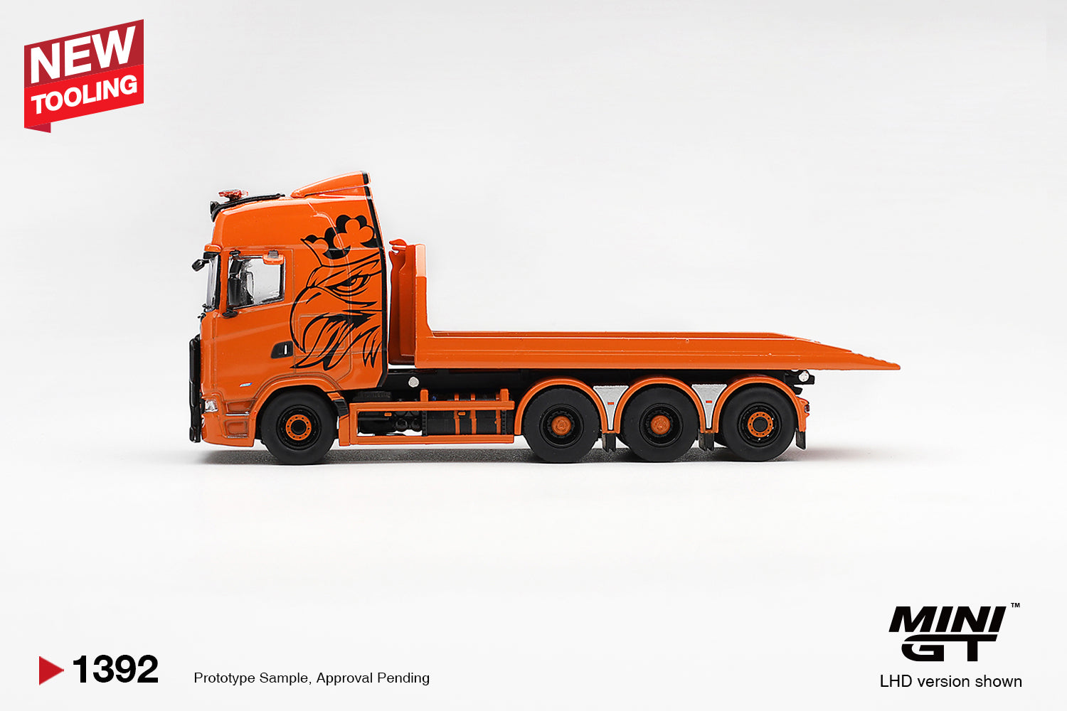 (Pre-order) Mini GT #1392 Scania 770S B8x4NA Hooklift Flatbed Orange RHD