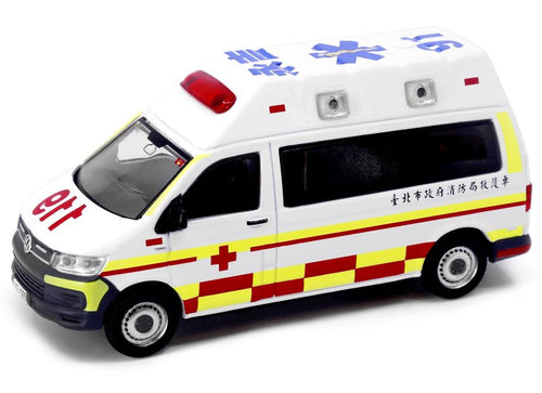 Load image into Gallery viewer, Tiny Diecast Model TW50 Transporter Ambulance Taiwan Taipei City Fire Department
