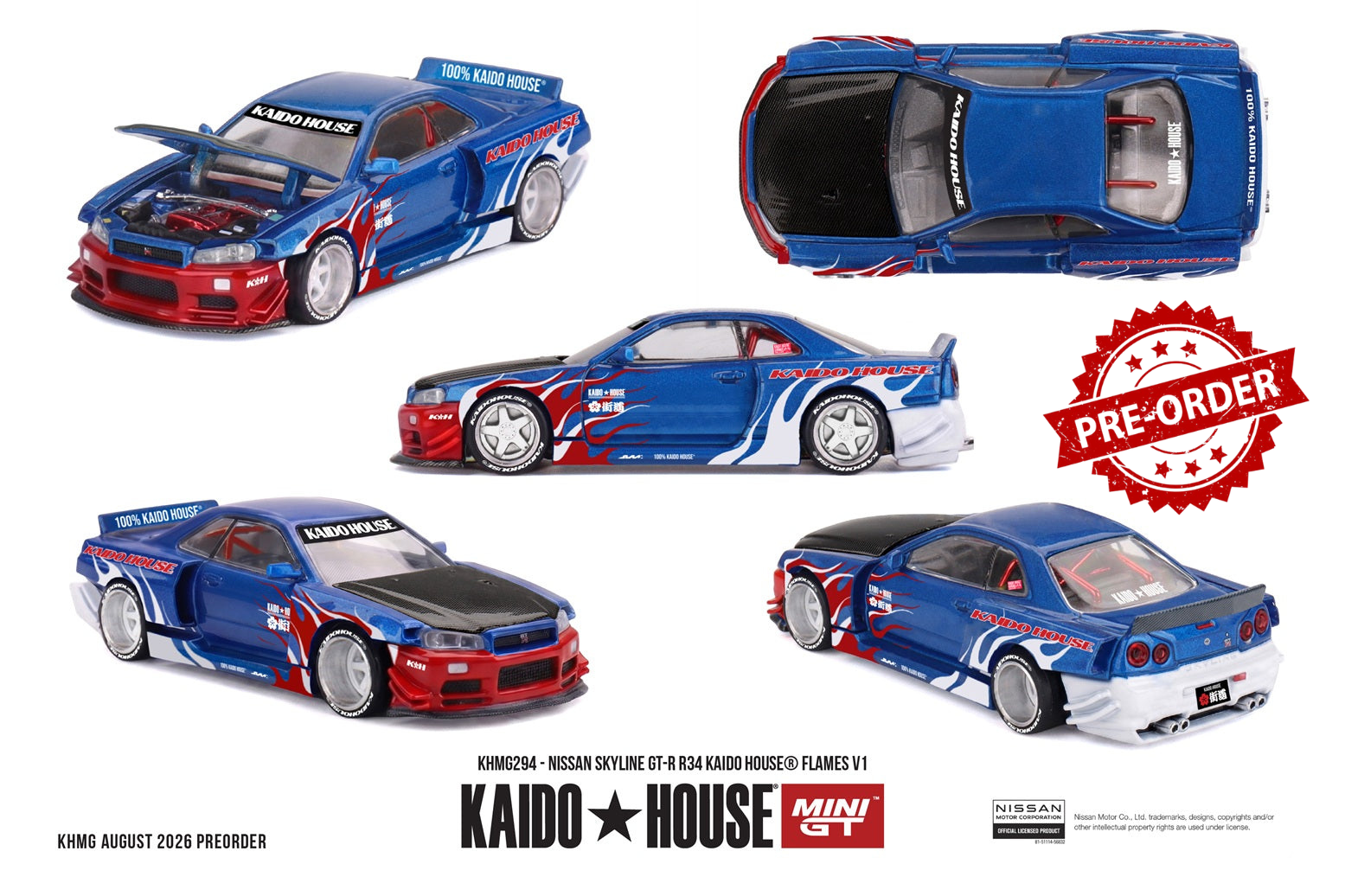 (Pre-order) Mini GT x Kaido House #294 Nissan Skyline GT-R R34 Flames V1