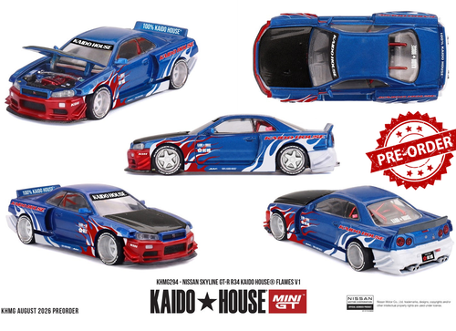 Load image into Gallery viewer, (Pre-order) Mini GT x Kaido House #294 Nissan Skyline GT-R R34 Flames V1

