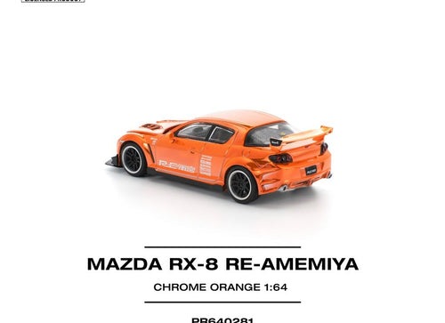 Load image into Gallery viewer, POPRACE 1/64 MAZDA RX-8 RE-AMEMIYA CHROME ORANGE Diecast Model Car
