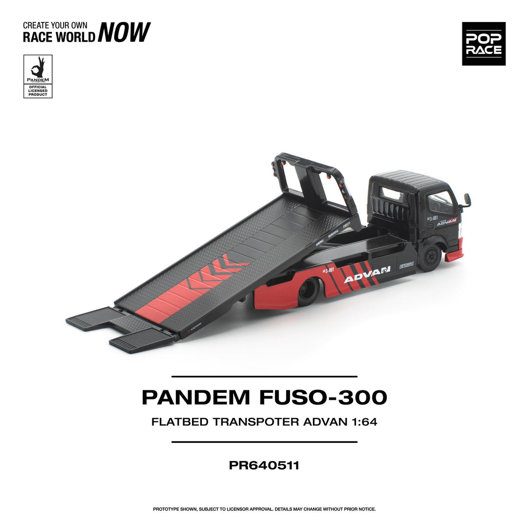 (Pre-order) POP RACE 1/64 PANDEM FUSO-300 FLATBED TRANSPORTER ADVAN Diecast Car