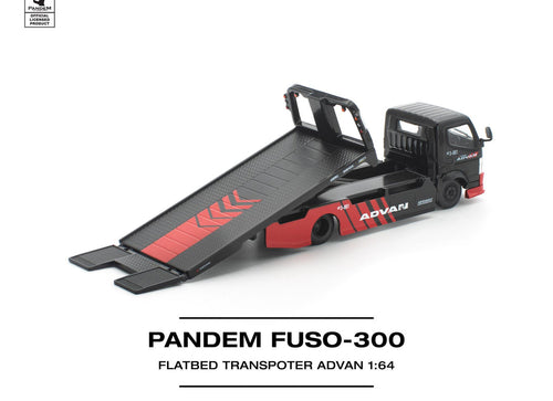 Load image into Gallery viewer, (Pre-order) POP RACE 1/64 PANDEM FUSO-300 FLATBED TRANSPORTER ADVAN Diecast Car
