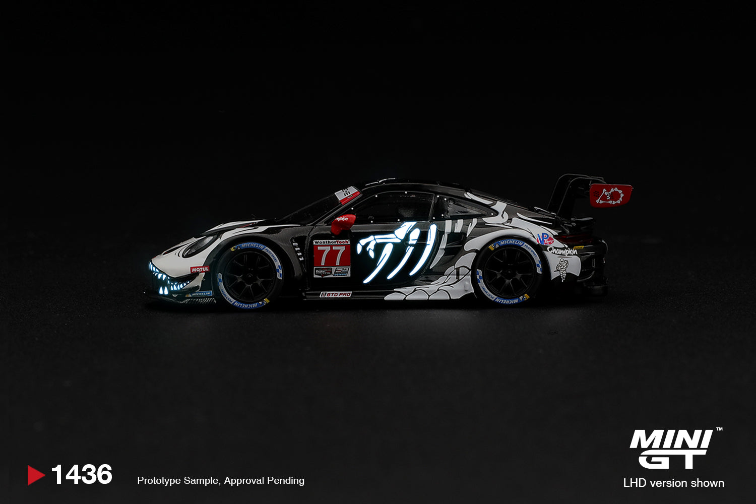 (Pre-order) Mini GT #1436 Porsche 911 GT3 R (992) #77 AO Racing Skeleton Rexy