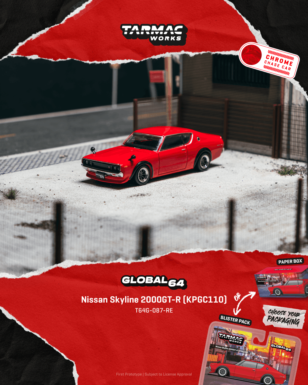 (Pre-order) Tarmac Works 1/64 Nissan Skyline 2000GT-R (KPGC110) Red Diecast Car