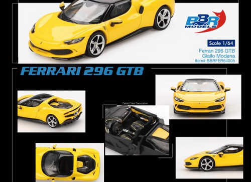 Load image into Gallery viewer, BBR 1/64 Ferrari 296 GTB Giallo Modena Diecast Model Car
