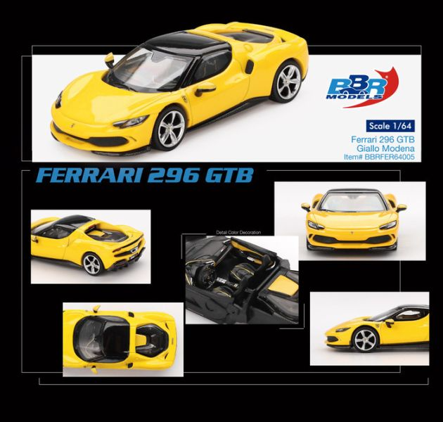 BBR 1/64 Ferrari 296 GTB Giallo Modena Diecast Model Car