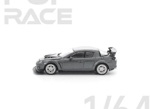 Load image into Gallery viewer, (Pre-order) POPRACE 1/64 MAZDA RX-8 RE-AMEMIYA GUN METAL Diecast Model Car
