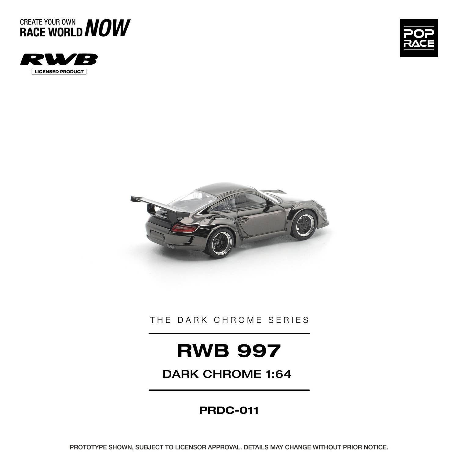 (Pre-order) POP RACE 1/64 RWB 997 DARK CHROME Diecast Model Car #PRDC-011