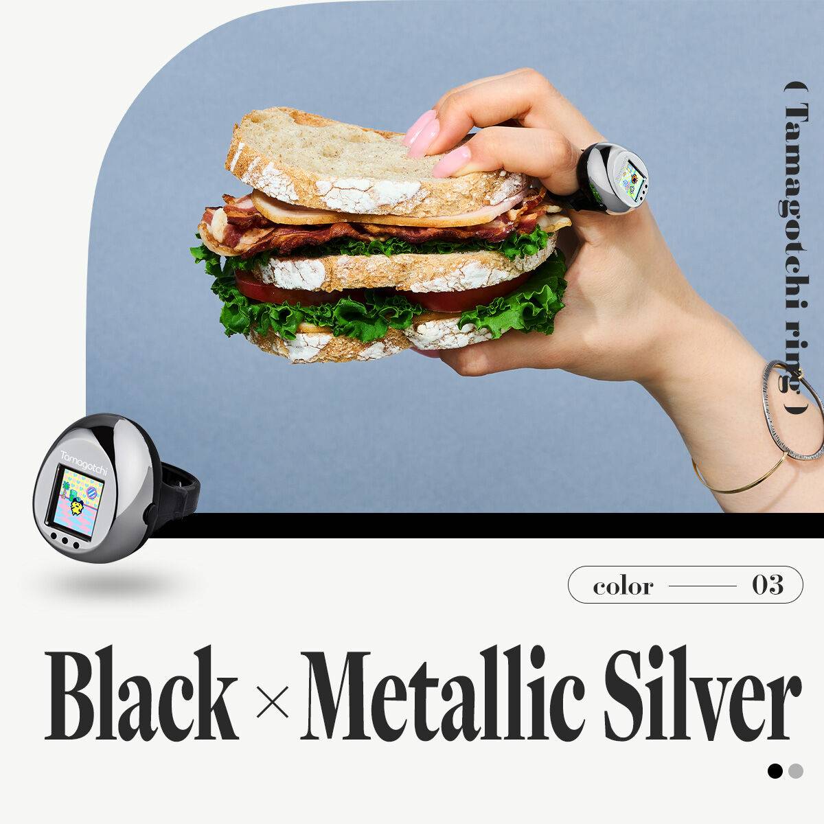 (Pre-order) Bandai Tamagotchi ring - Black & Metallic Silver Digital Pet Toy
