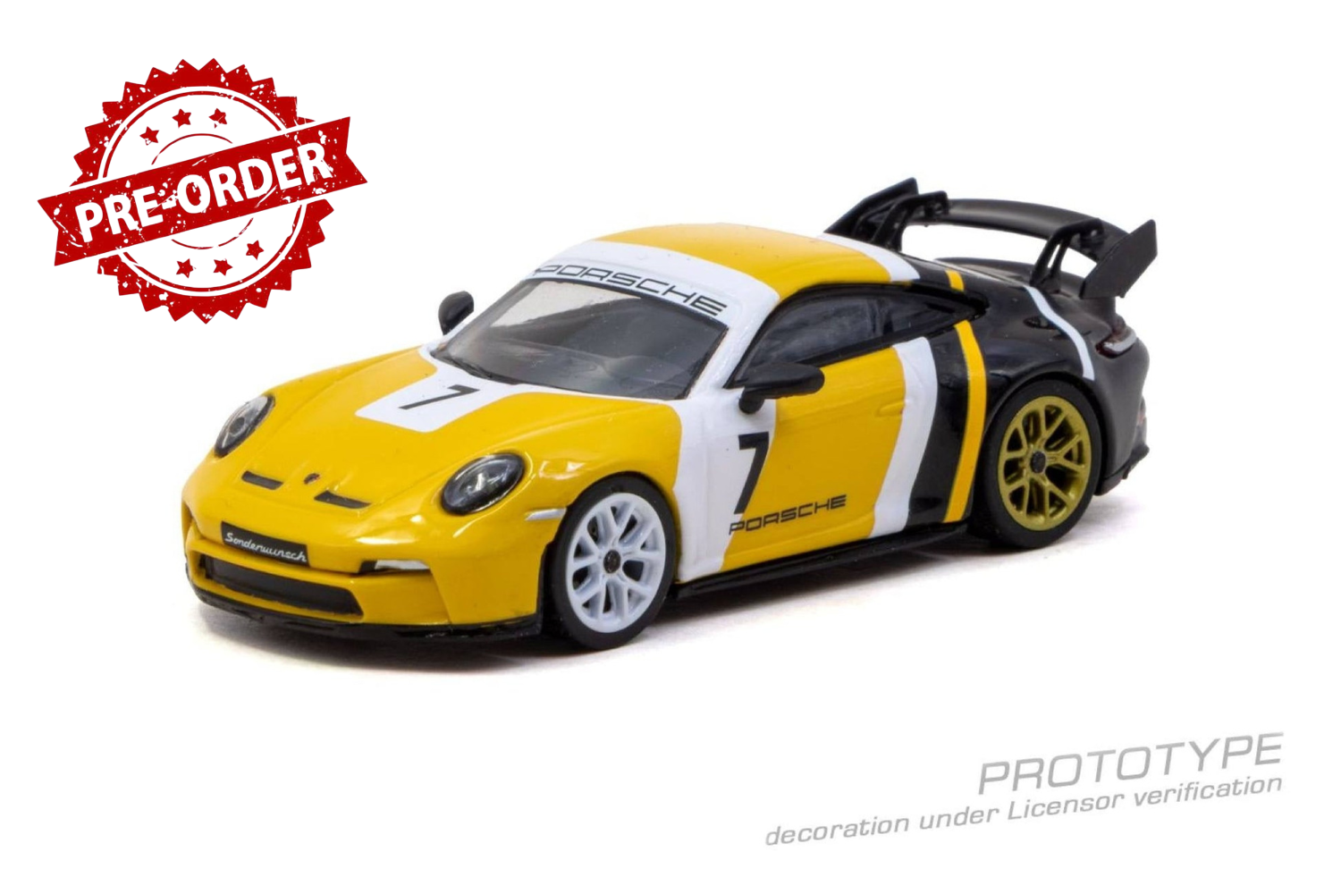 (Pre-order) Tarmac Works 1/64 Porsche 911 GT3 (992) Yellow / Black Diecast Model